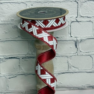 Silver and Red on White 7/8" x 10 Yards Woven Stripe Backed in Red Ribbon, Christmas & Valentine’s LX3203E2