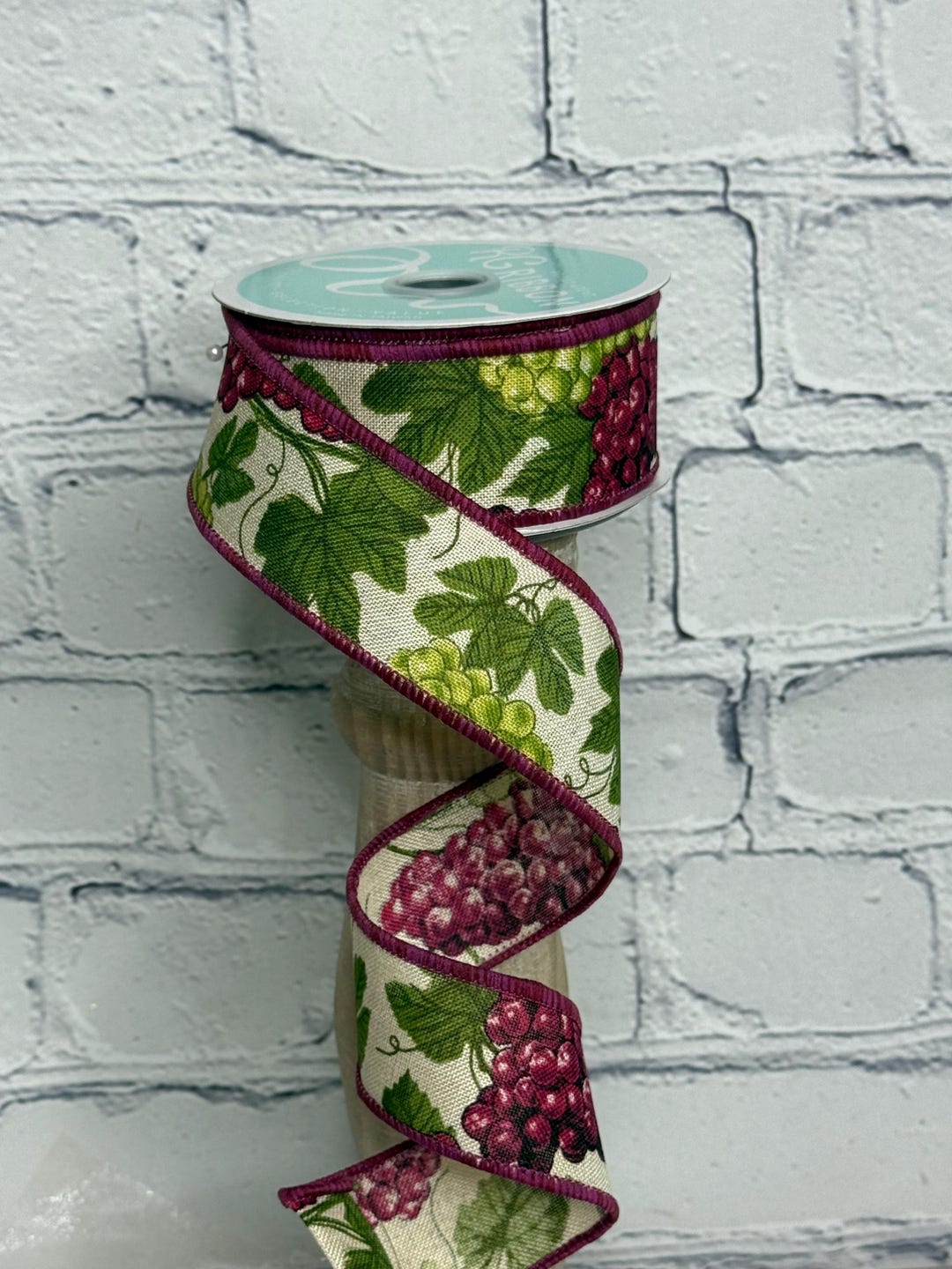 Base Ribbons Grape Designed Ribbon on a Cream Base 1.5” X 10 Yards, Ribbon for ...