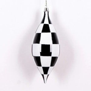 Black and White Checker Drop Ornament 8", Shatterproof Christmas Ornament, Valentine Ornament, Wreath Attachment or Supplies, CX305-92