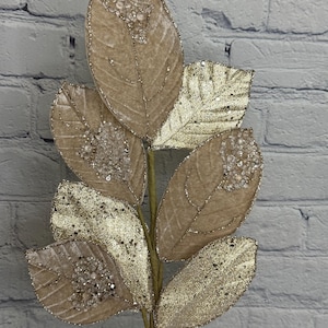 Champagne Salal Leaf Spray, Velvet w/ Glitter, 26&quot;, Winter Spray for Wreaths, Centerpieces, Swags, Garlands and Christmas Trees MTX73404