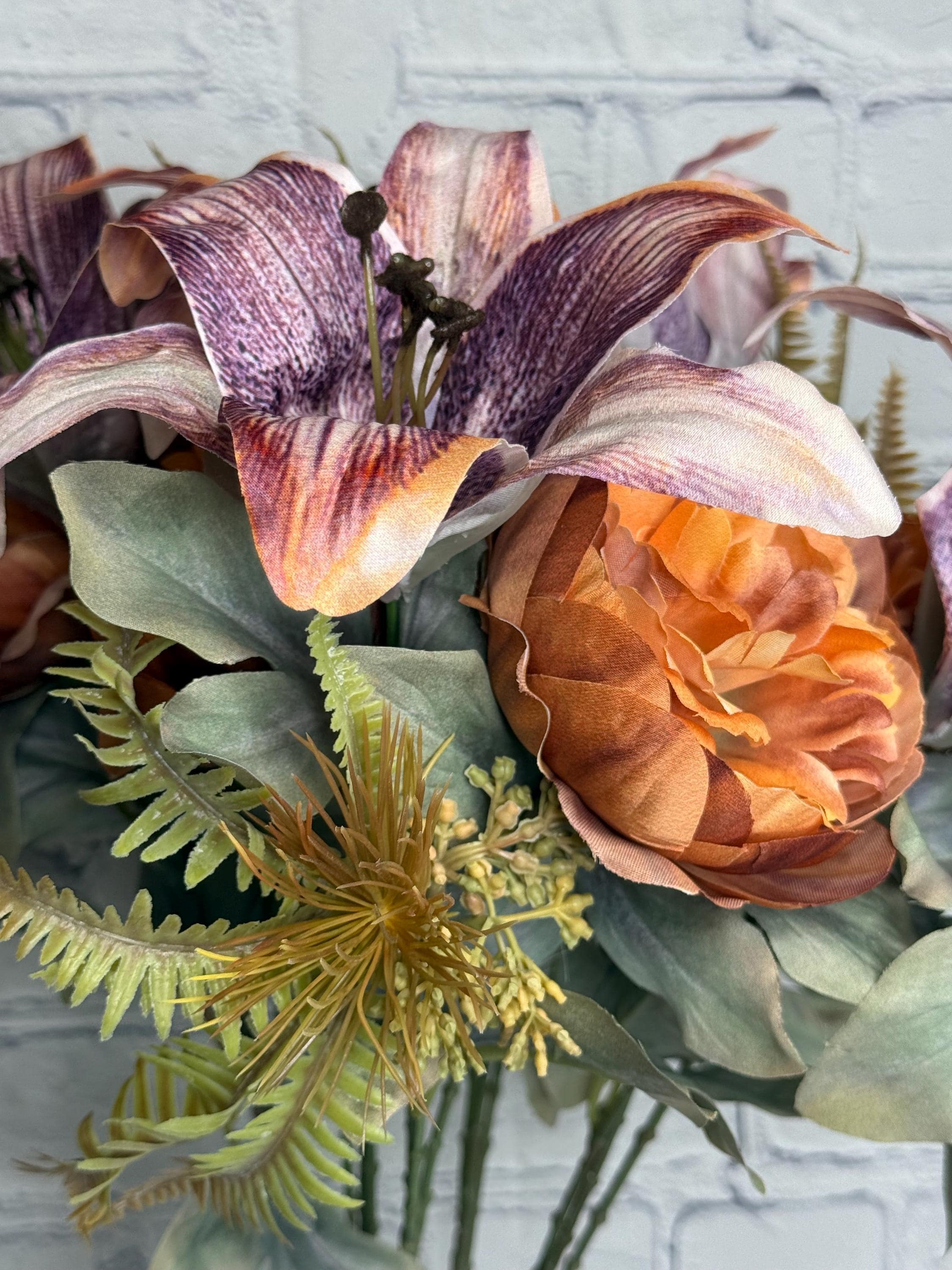 Peony Tiger Lily Rust Brown Bush Bouquet 23