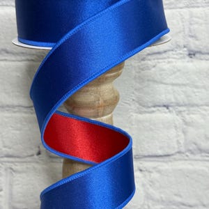 Royal Blue Satin Fused With Red Backing Wired Ribbon 1.5” X 10