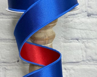 Royal Blue Satin Fused With Red Backing Wired Ribbon 1.5” X 10
