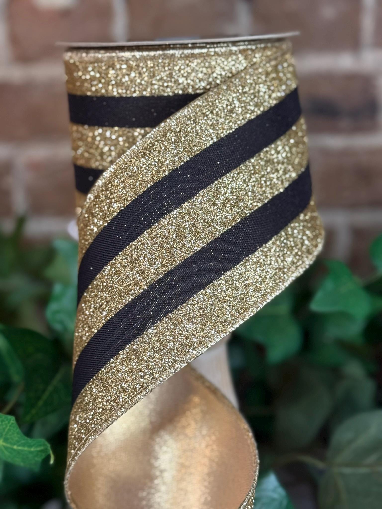 Black With Gold Glitter Vertical Stripes, 4
