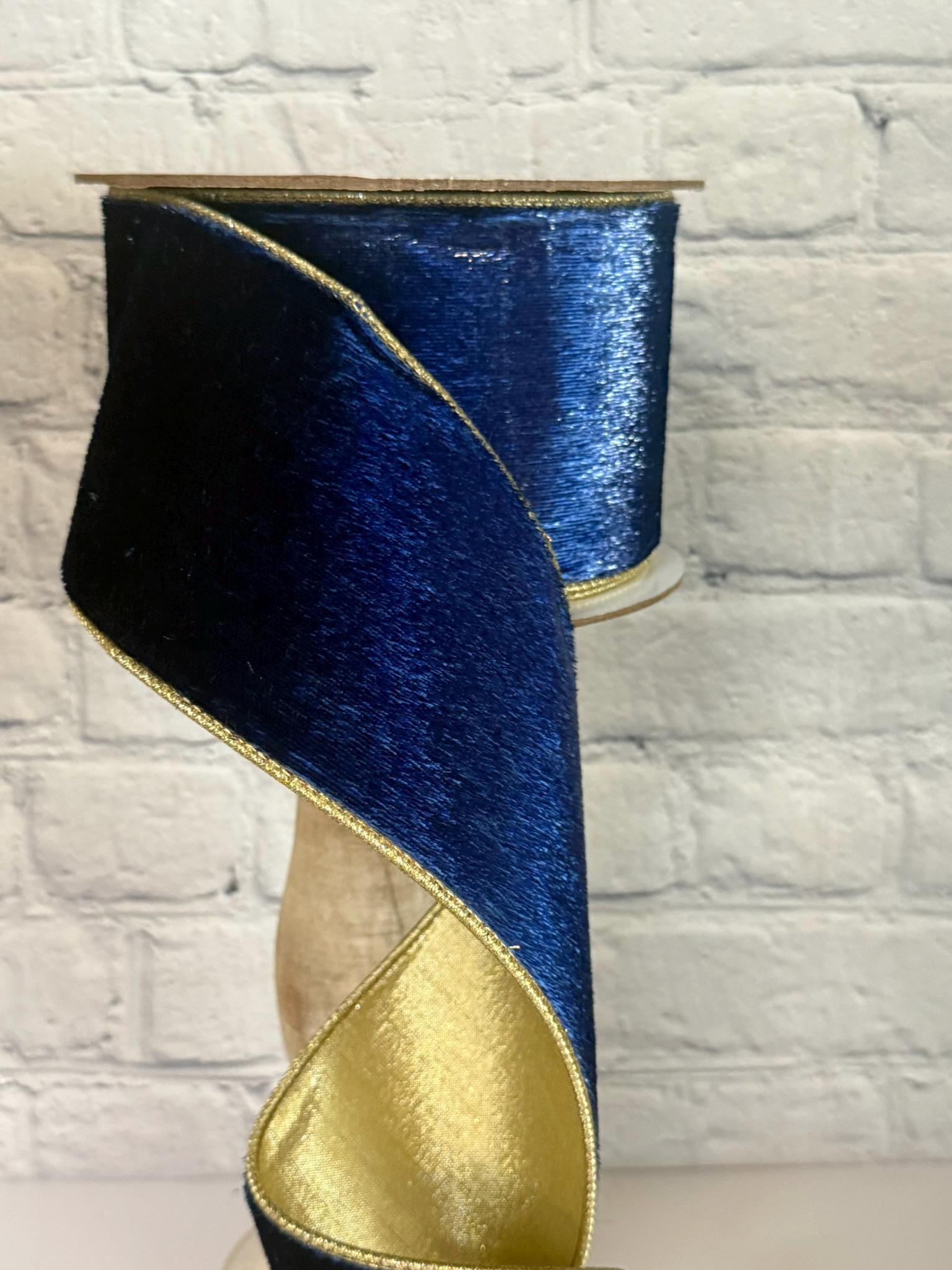 Royal Blue Velvet Backed W/ Gold, Wired Ribbon, 4