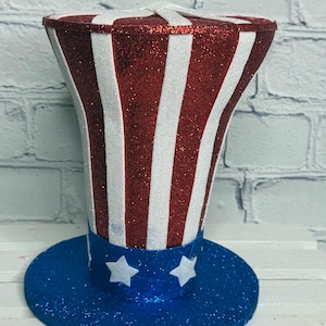 Red, White and Blue Stars & Stripes Top Hat. 7" Tall X 6.5" Dia- Perfect for 4th of July, Patriotic Décor, 74272RWB