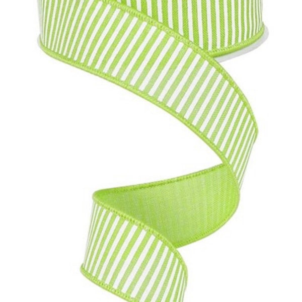 Lime Green and White Horizontal Stipe Royal Canvas 1.5” x 10 Yards,  Ribbon for Wreaths, Crafts or Floral Designs RG1780E9