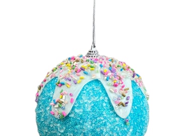 Blue Ornament, Sprinkles and Dipped Ball , 5", Candy Christmas, Pink Christmas, Swags, Garlands, Christmas Trees, 85789BL