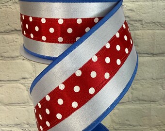 Red White and Blue Wired Ribbon 2.5” X 10 Yards, July 4th