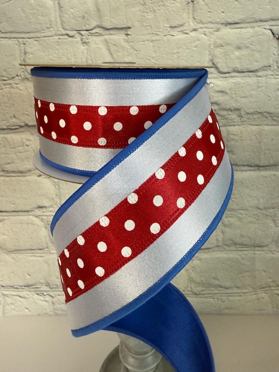 Red White and Blue Wired Ribbon 2.5” X 10 Yards, July 4th