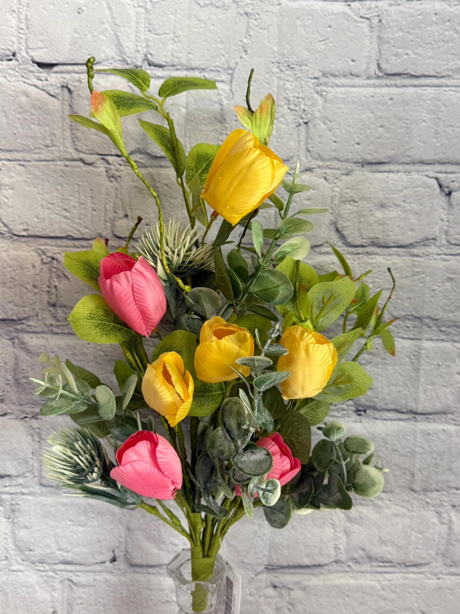 Tulip Bush 18”, Pink and Yellow Tulips, Summer or Spring Floral