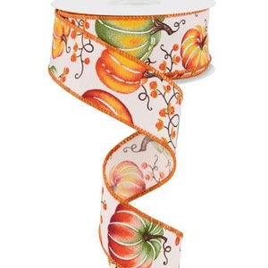 Fall Pumpkin and Berries 1.5” x 10 Yards, Fall Ribbon for Wreaths, Crafts or Floral Designs RGE126830