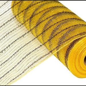 Gold with Black Stripe tinsel foil Mesh  10.25&quot; X 10 Yards RY840072