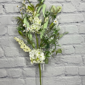 Hydrangea White Berry Spray 30”, White Floral and Berry Vase Filler, Wreath Embellishment Supply, Floral Supply, Wedding Bouquets, 62296