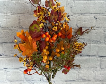 Maple Leaf and Berry Mixed Bush 21”, Mix Greenery Bush Vase Filler, Greenery Stem Wreath and Floral Supply, Wedding Bouquets, 63446