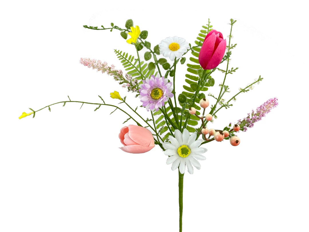 Multi Colored Tulip Daisy Spray 16, Summer or Spring Floral, Wreath