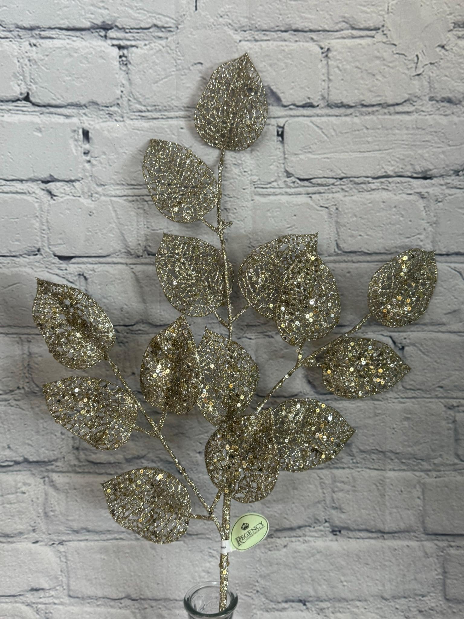 Platinum Lace Glitter Leaf Spray 25”, Christmas Tree Spray