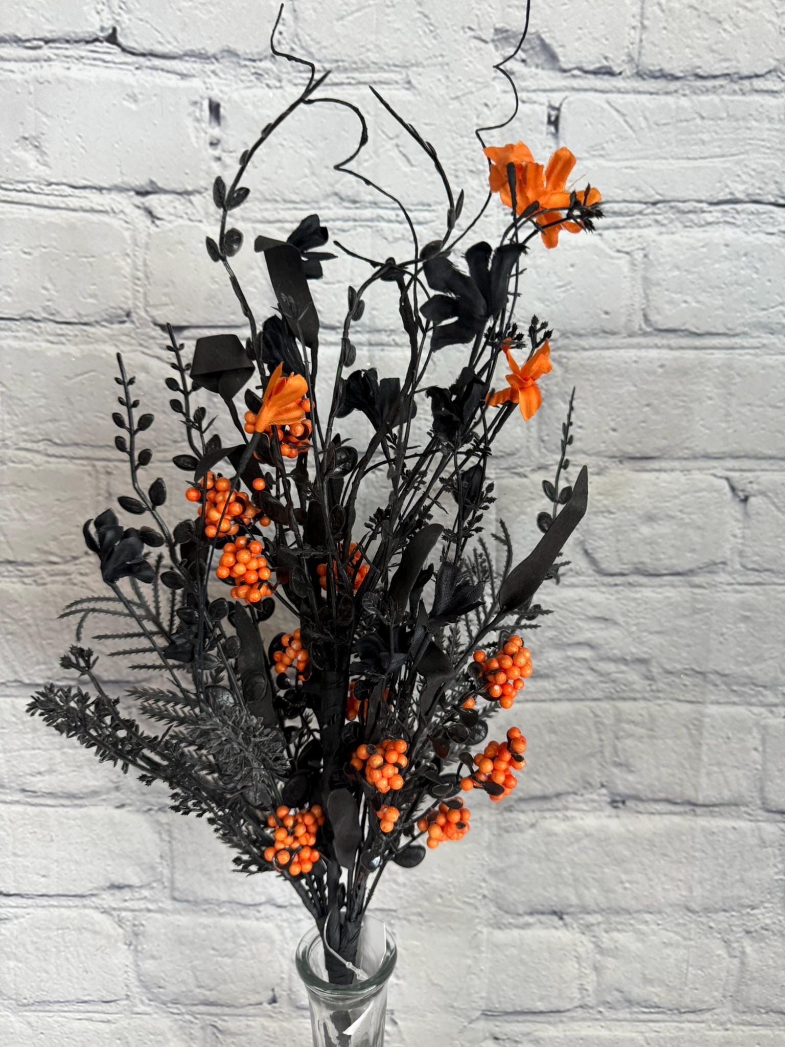 Halloween Mixed Orange Spray With Berries, Twigs and Greenery