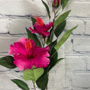 hibiscus♡ Hibiscus Spray, Red, 29” With 2 Flowers & 1 Bud, Tropical