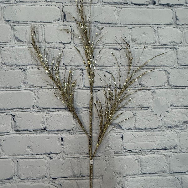 Champagne Glitter Sequin Pampas Grass Spray, Christmas Tree Spray, Glitter Pick for Wreaths, Centerpieces, Swags, Garlands, MTX68965