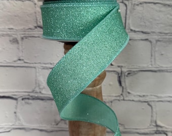 Mint Fine Glitter Ribbon 1.5” x 10 Yards, Easter, Spring, Mother’s Day or Summer Ribbon for Wreaths, Crafts  RGE1380AN