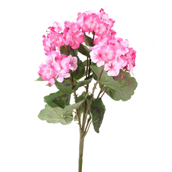 Pink Geranium Bush X 7, 18”, Farmhouse Country Floral, Wreath Embellishment Supply, Wedding Bouquets 258702