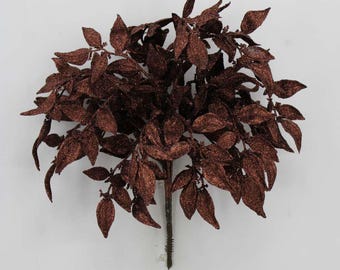 Copper Glitter Leaf Bush 17" | Sparkly Fall Foliage Stem | Decorative Glitter Leaves for Wreaths, Centerpieces & Home Decor 85808