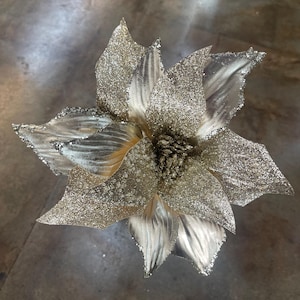 Champagne Poinsettia Stem, Metallic w/ Glitter Winter Spray for Wreaths, Centerpieces, Swags, Garlands and Christmas Trees 86080CH