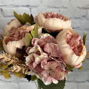 Peony Hydrangea Taupe Bush Bouquet 23"L, Fall Floral, Wreath Supplies, Floral and Garden Wreath Embellishments, Blush Wedding Bouquet, 20137