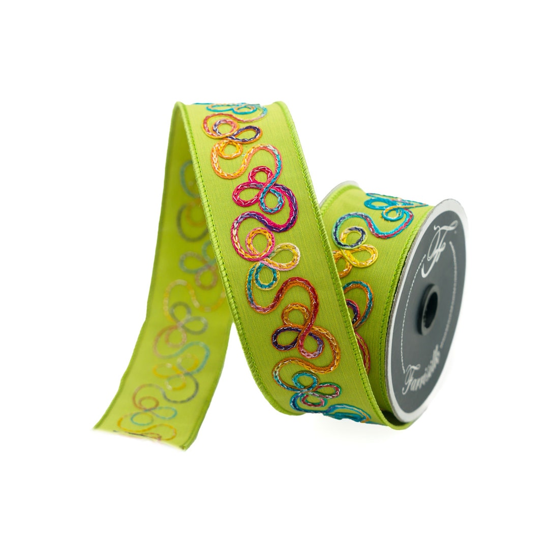 Lime Whimsy Ribbon 1.75” X 10 Yards, Candy Loop Ribbon, Candy