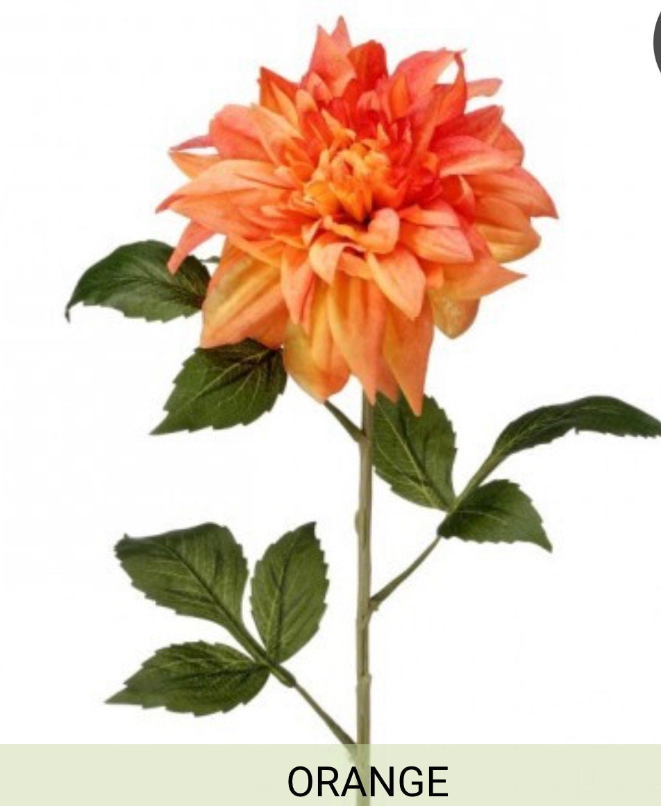 Dahlia Stem, Orange Painted Dahlia, 29”, Unique Florals, Single