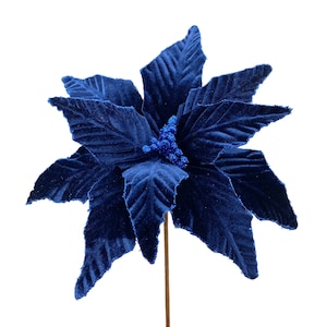 Navy Blue Velvet Poinsettia Pick 15&quot; L x 12&quot; Dia Winter Spray for Wreaths, Centerpieces, Swags, Garlands and Christmas Trees, 85517NVBL