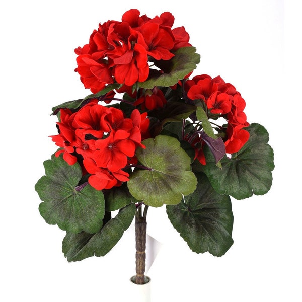 Red Geranium Bush X 3, 15”, Farmhouse Country Floral, Wreath Embellishment Supply, Wedding Bouquets 288522