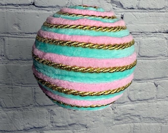 Pink, Blue & Gold Twirl Ball Ornament, 5" Dia – Candy Christmas Decor | Baby Shower Accent | Whimsical Holiday Decoration, 85902PKBL