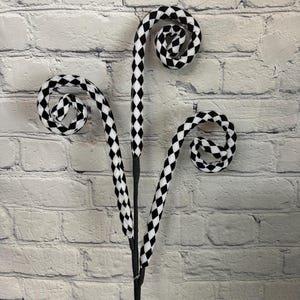 Black and White Harlequin Curly Spray 30”, Spring, Easter, Summer, Halloween or Christmas Wreath Embellishment Spray, 83642BKWT