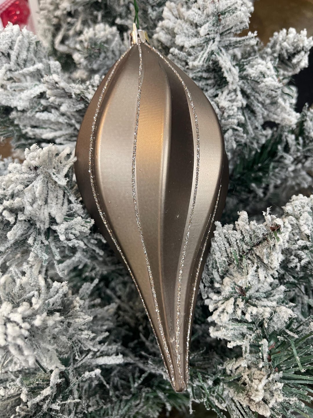 Ornament, Mocha Matte Glitter Finial Shape, 8
