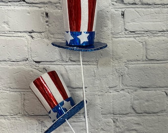 Red, White and Blue Stars & Stripes Top Hat Spray. 24" Tall - Perfect for 4th of July, Patriotic Décor, 74239RWB