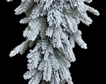 Flocked Pine Teardrop – 32" L x 31 Tips | Snowy Christmas Swag Base | Winter Door Decor, 86374TE32