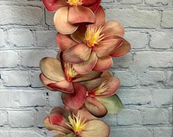 Japanese Magnolia Spray, Foam - Yellow and Coral, 5 Blooms