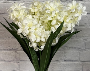 Cream White Hyacinth Bush, Satin, 7 Stems – Elegant Floral for Arrangements, Wreaths & Décor