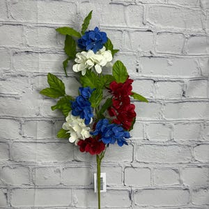 Red, White & Blue Hydrangea Pick – 24" Stem, Floral Supply, Floral Bushes, July 4th, 65574