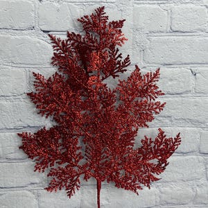 Cedar Red Glittered Spray 19”, Christmas Tree Spray, Glitter Pick for Wreaths, Centerpieces, Swags, Garlands or DIY Projects, 262324