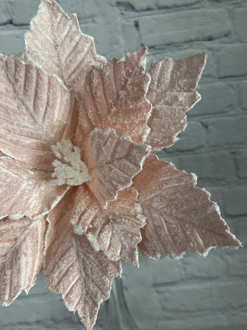 Pink Glitter Velvet Snow Edge Poinsettia Stem 24" Winter Spray for ...