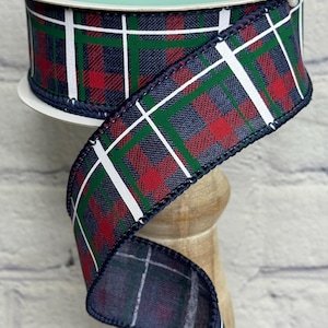 Navy, Red, Emerald, White Plaid  1.5” X 10 Yards Wired Ribbon RGC154019