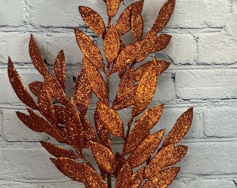Orange Bay Leaf Glitter Spray 32”, Halloween or Fall Spray, Glitter Pick for Wreaths, Centerpieces, Swags, Garlands XS235320