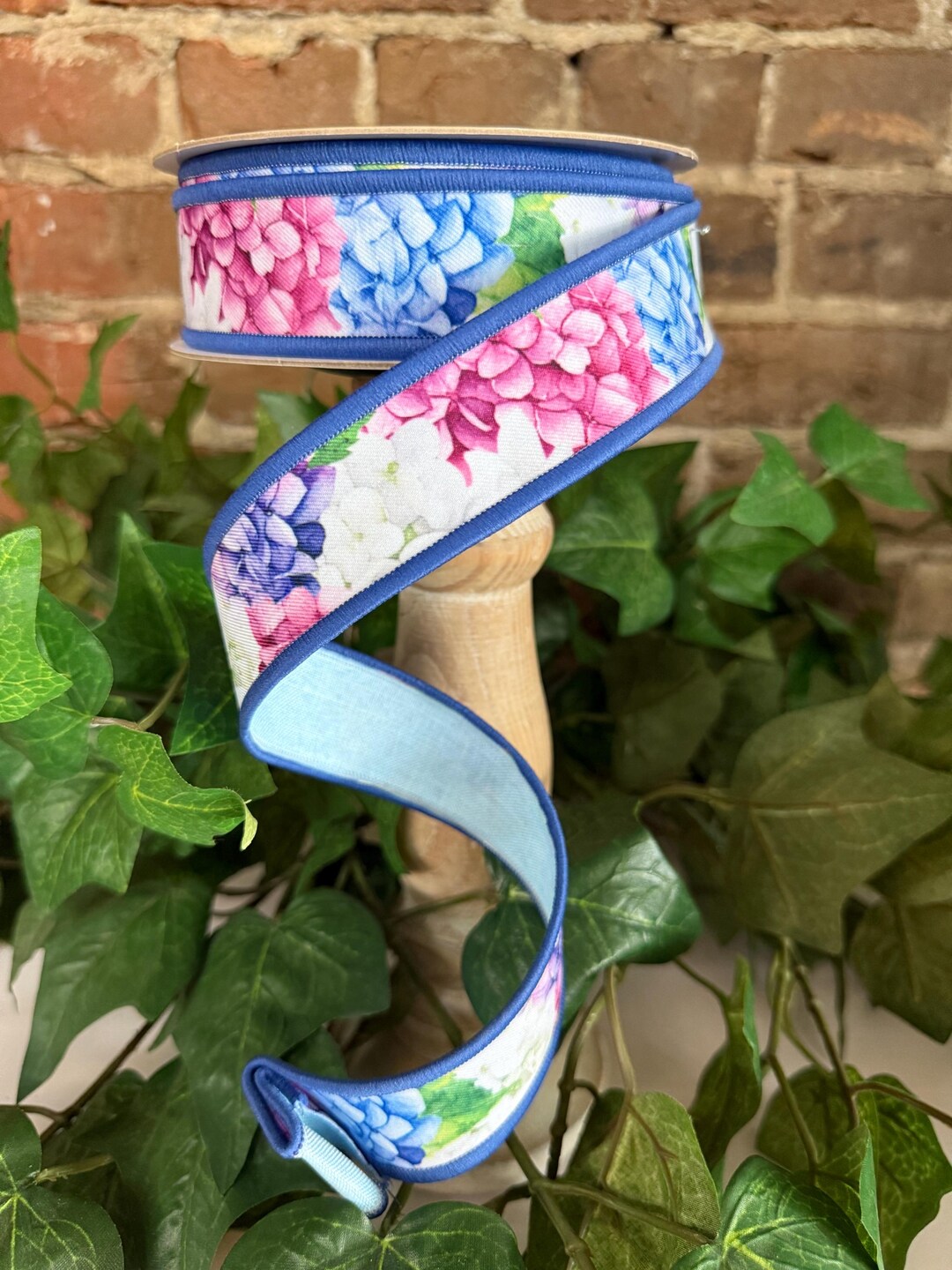 Hydrangea Ribbon, Pink, Purple, Blue, and White, 1.5” X 10