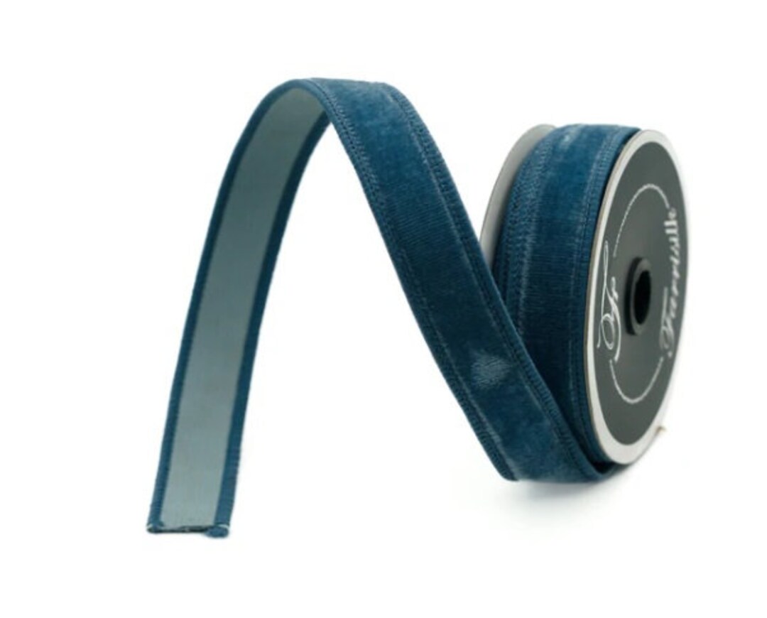 Steel Blue Velvet Ribbon, 1