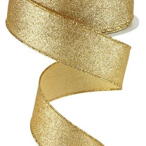 Gold Shimmer Glitter  Wired Ribbon 1.5” x 10 Yards,  Ribbon for Wreaths, Crafts or Floral Designs RGC159608