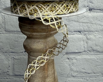 Gold and Ivory Metallic Open Weave Wired Trim, 5/8" x 10 yd – Valentine’s, Christmas, Mardi Gras & Wedding Decor, RN586293