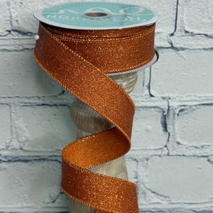 Pumpkin Fine Glitter on Royal 7/8” X 10 Yards Wired Ribbon, RGE7380TC